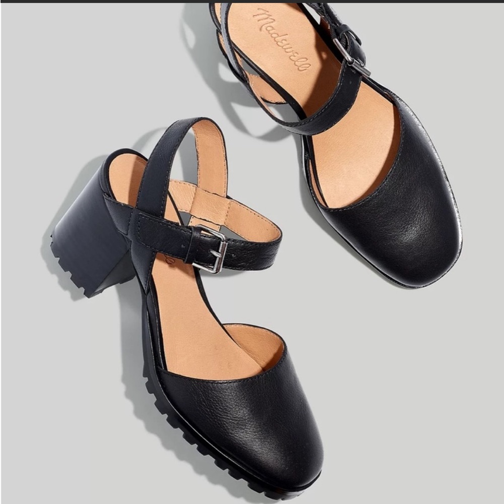 Madewell lug sole black leather heels size 8 new in box